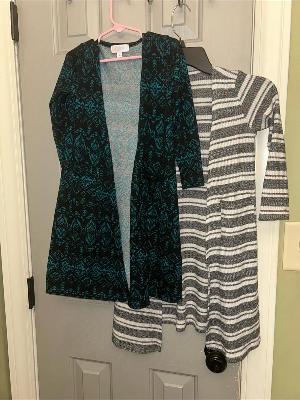 LuLaRoe Black & Teal Open-Front Kids Cardigan